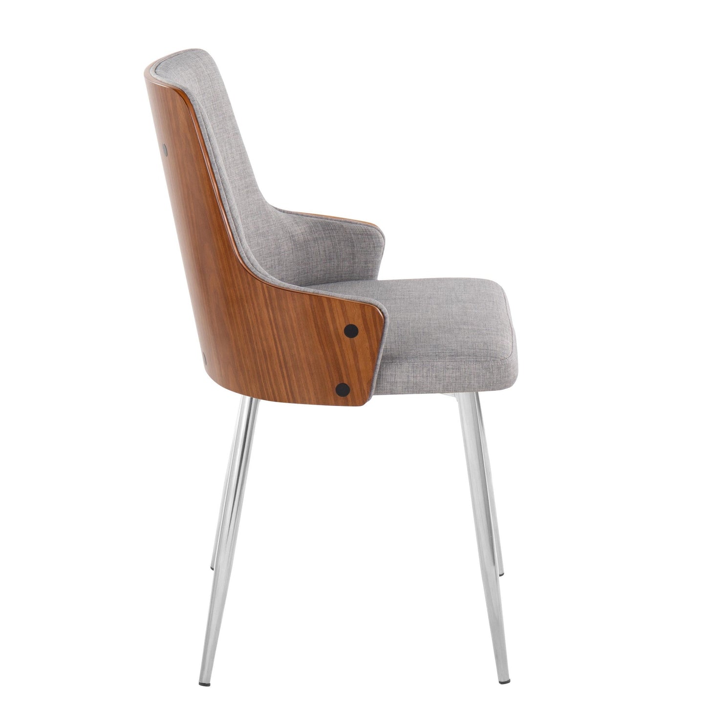 Majestic Office Furniture Contemporary Accent/Dining Chair in Chrome Metal, Walnut Wood and Light Grey Fabric - Set of 2