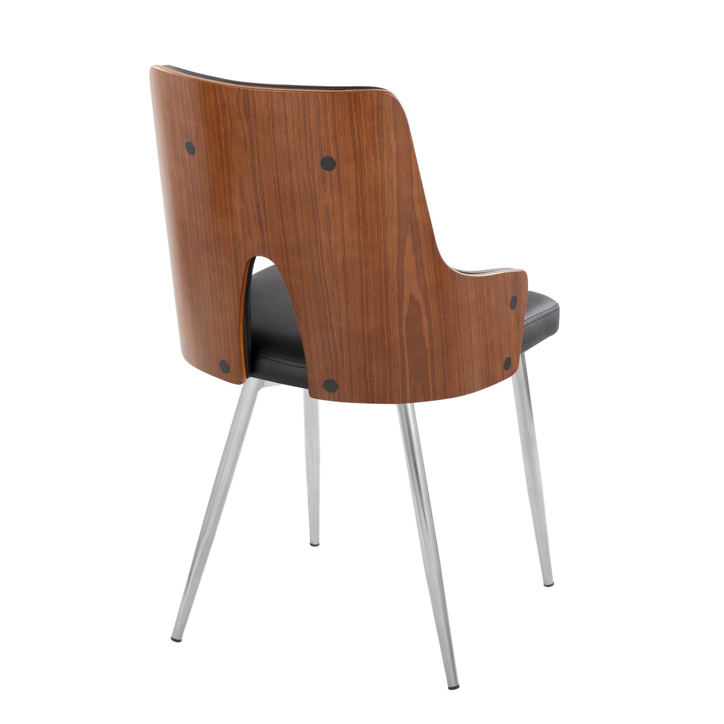 Majestic Office Furniture Contemporary Accent/Dining Chair in Chrome Metal, Walnut Wood and Light Grey Fabric - Set of 2