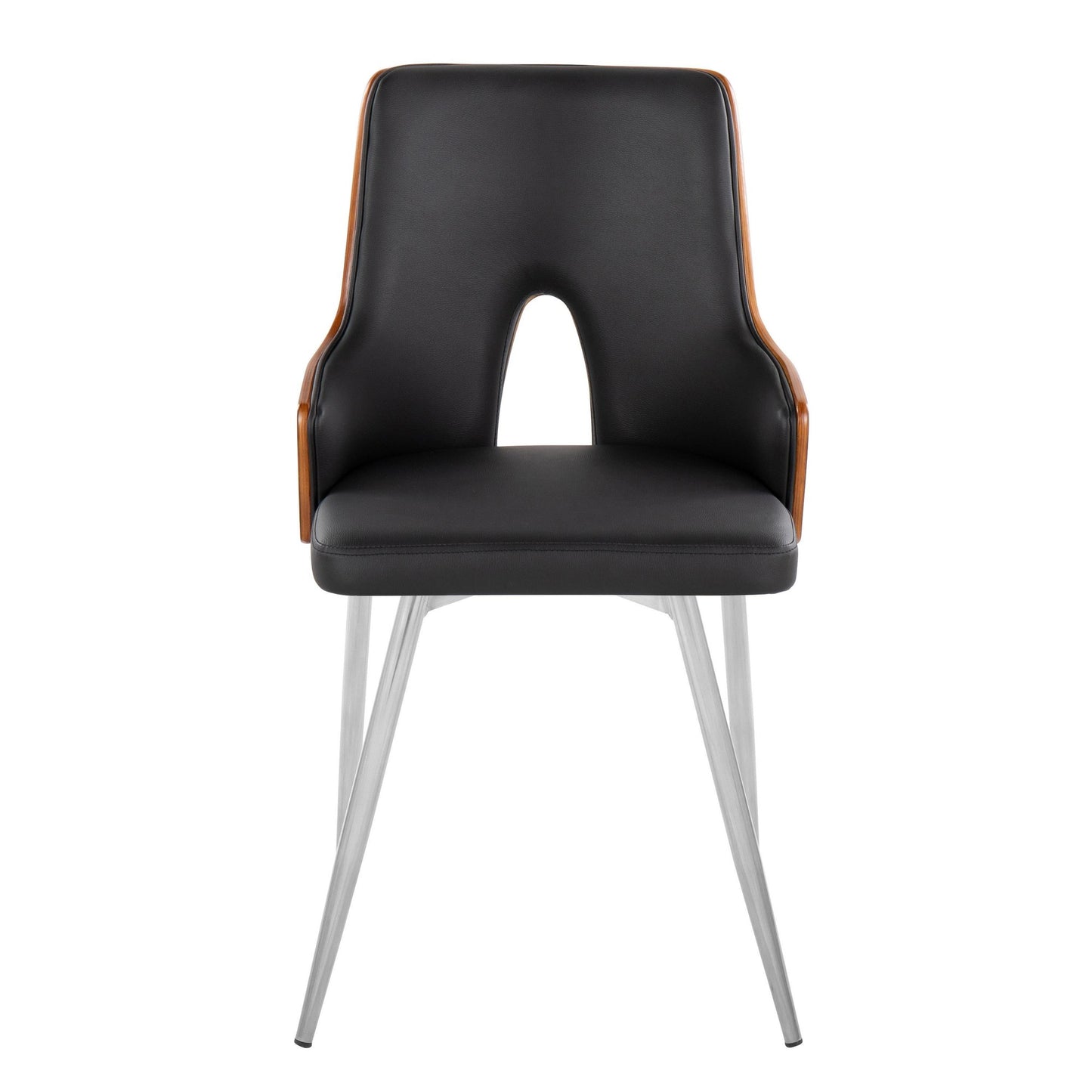 Majestic Office Furniture Contemporary Accent/Dining Chair in Chrome Metal, Walnut Wood and Light Grey Fabric - Set of 2