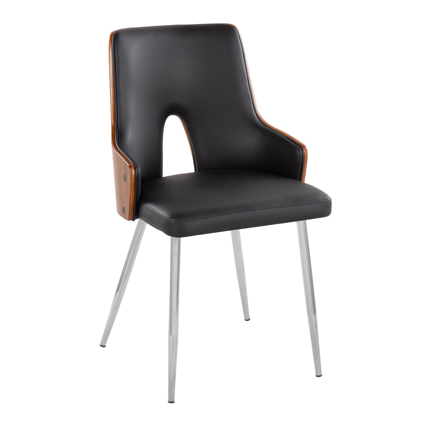 Majestic Office Furniture Contemporary Accent/Dining Chair in Chrome Metal, Walnut Wood and Light Grey Fabric - Set of 2