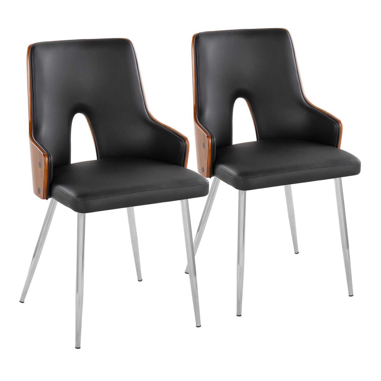 Majestic Office Furniture Contemporary Accent/Dining Chair in Chrome Metal, Walnut Wood and Light Grey Fabric - Set of 2