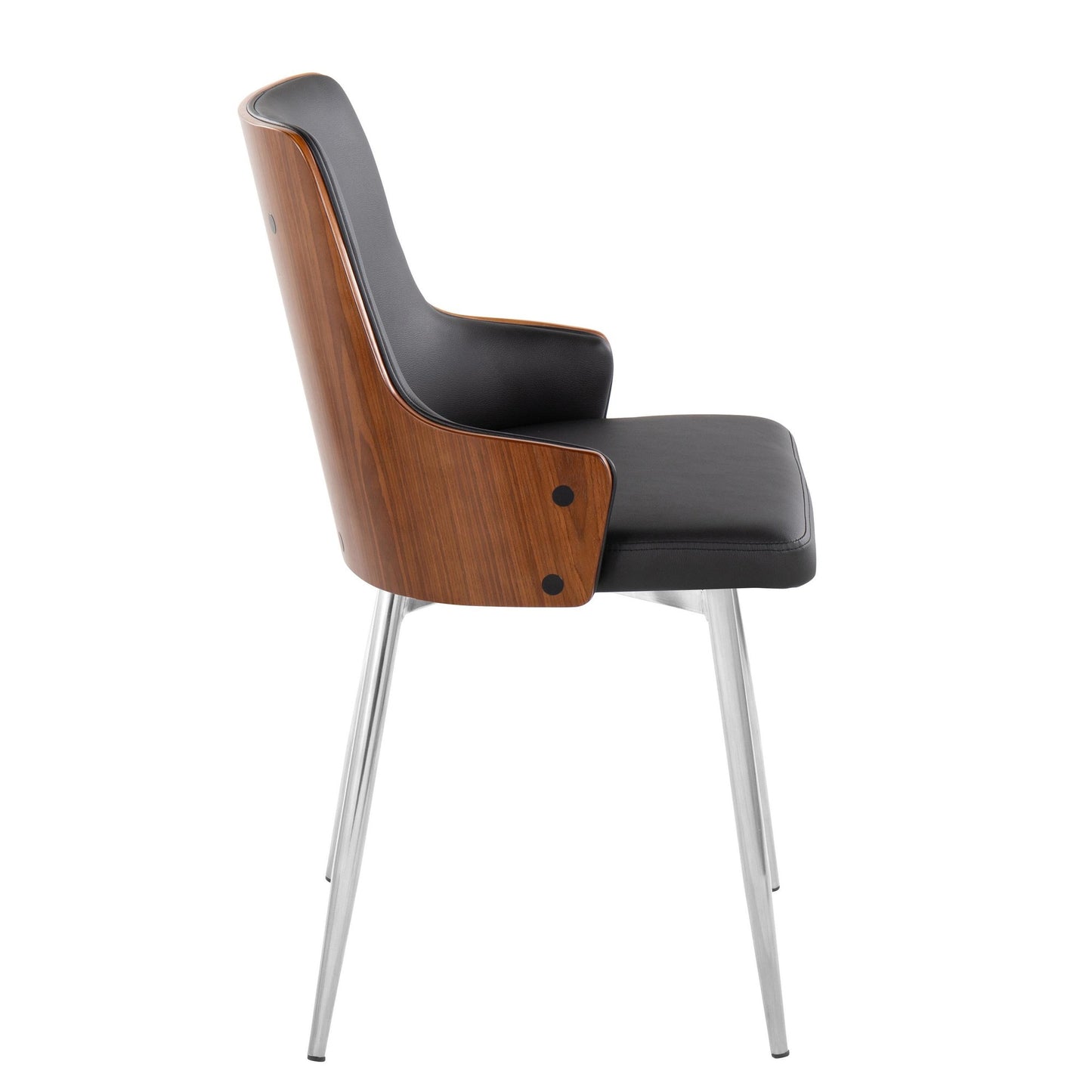 Majestic Office Furniture Contemporary Accent/Dining Chair in Chrome Metal, Walnut Wood and Light Grey Fabric - Set of 2