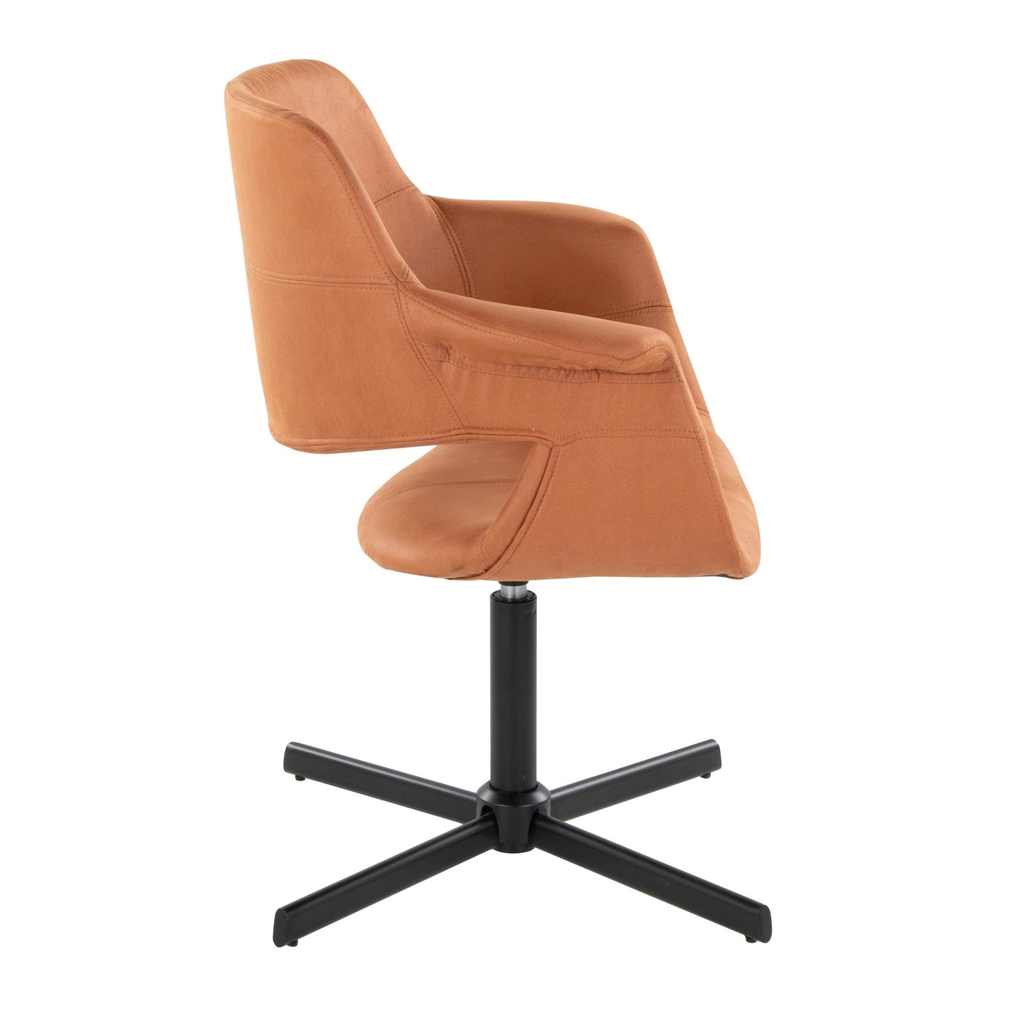 Mid-Century Modern Swivel Accent Chair with X-pedestal Base in Black Metal and Black Faux Leather by Majestic Office Furniture