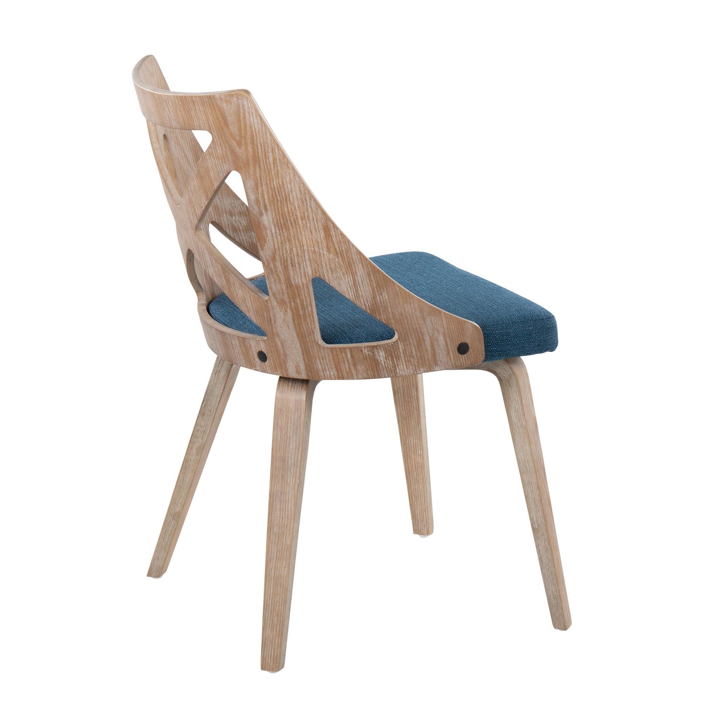Majestic Office Furniture Farmhouse Chair in White Washed Wood and Blue Fabric - Set of 2