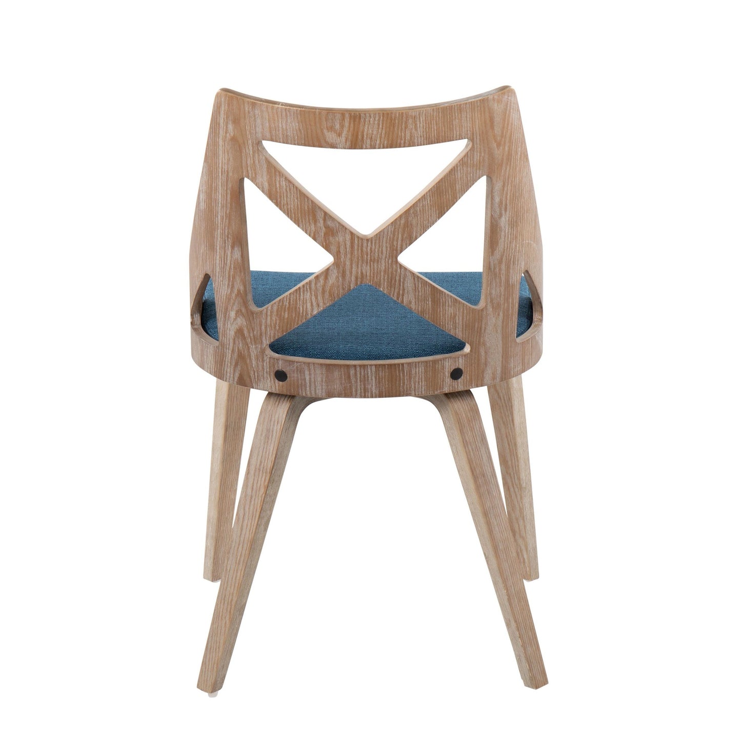 Majestic Office Furniture Farmhouse Chair in White Washed Wood and Blue Fabric - Set of 2