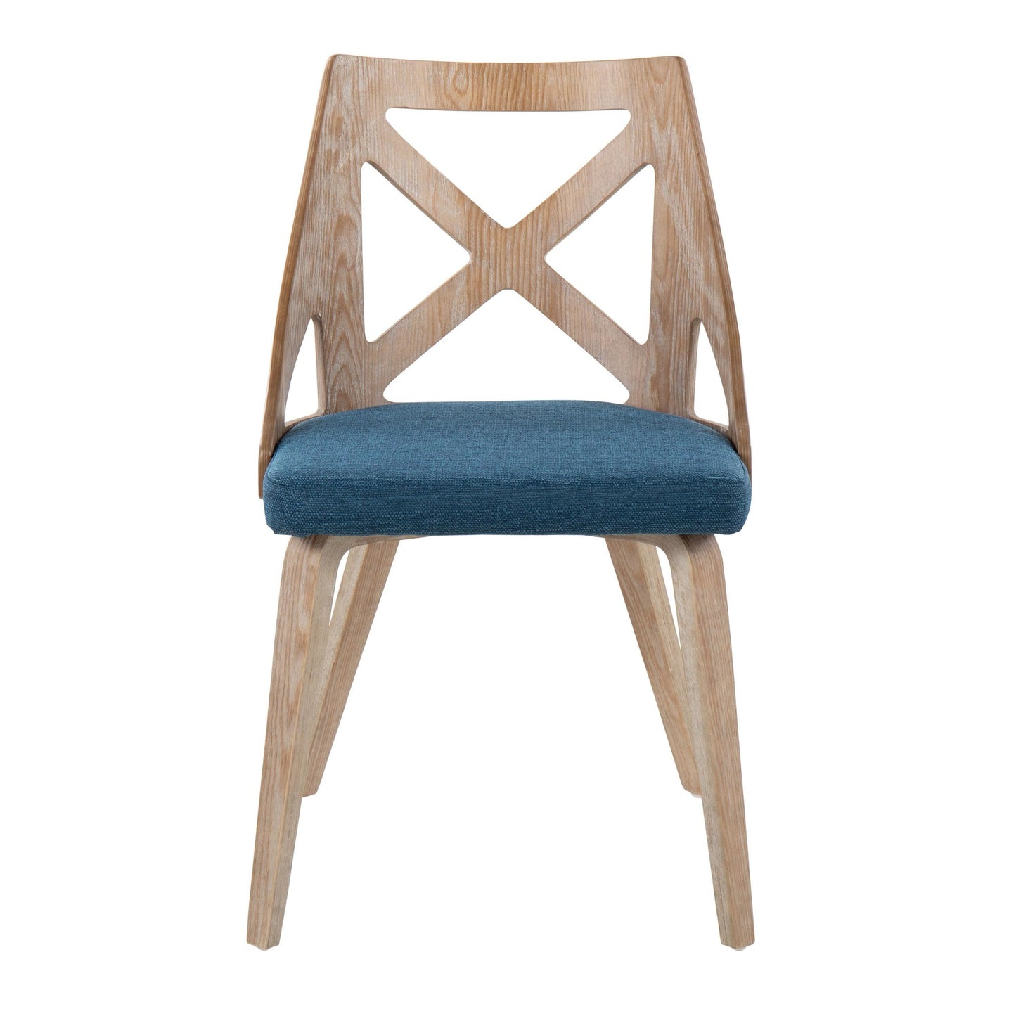Majestic Office Furniture Farmhouse Chair in White Washed Wood and Blue Fabric - Set of 2