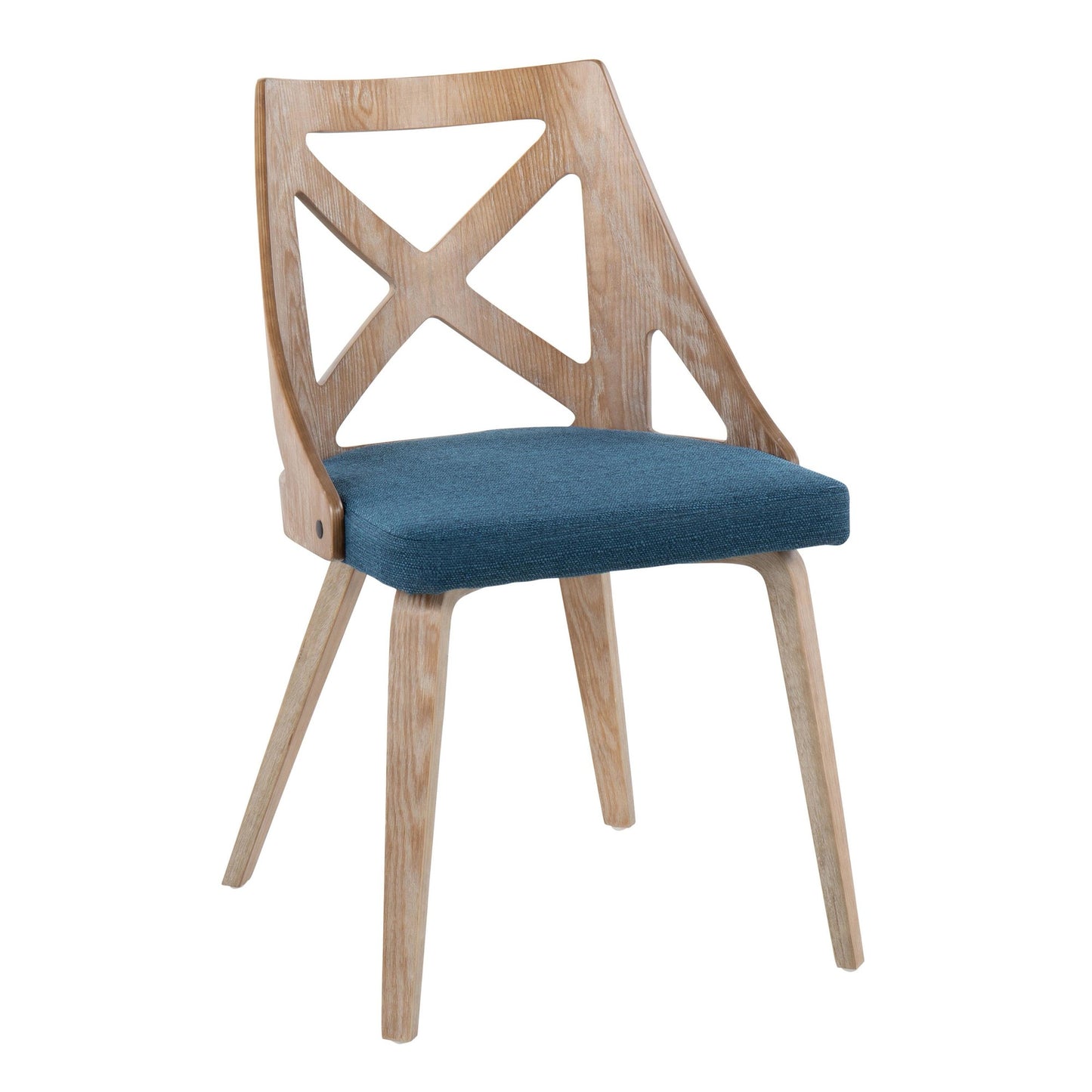 Majestic Office Furniture Farmhouse Chair in White Washed Wood and Blue Fabric - Set of 2