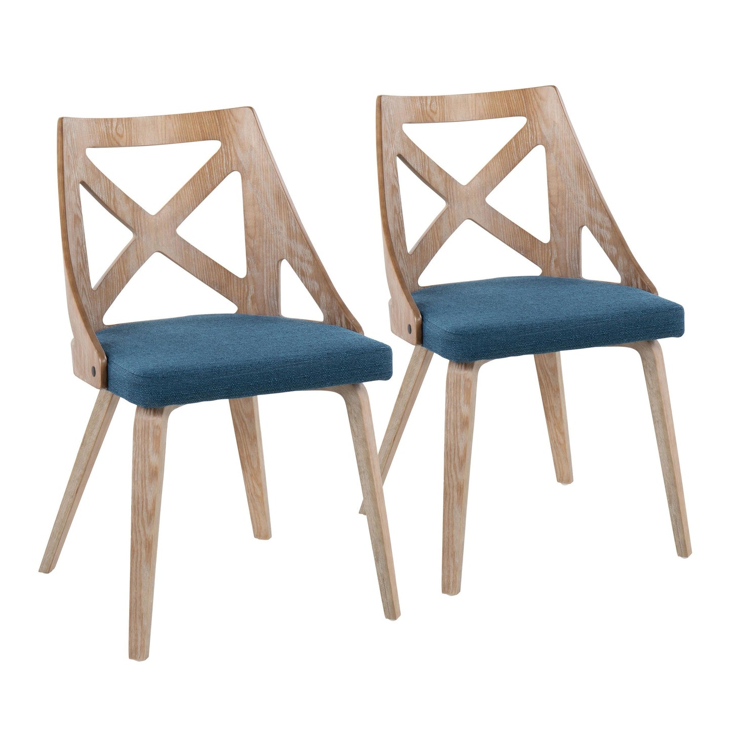 Majestic Office Furniture Farmhouse Chair in White Washed Wood and Blue Fabric - Set of 2