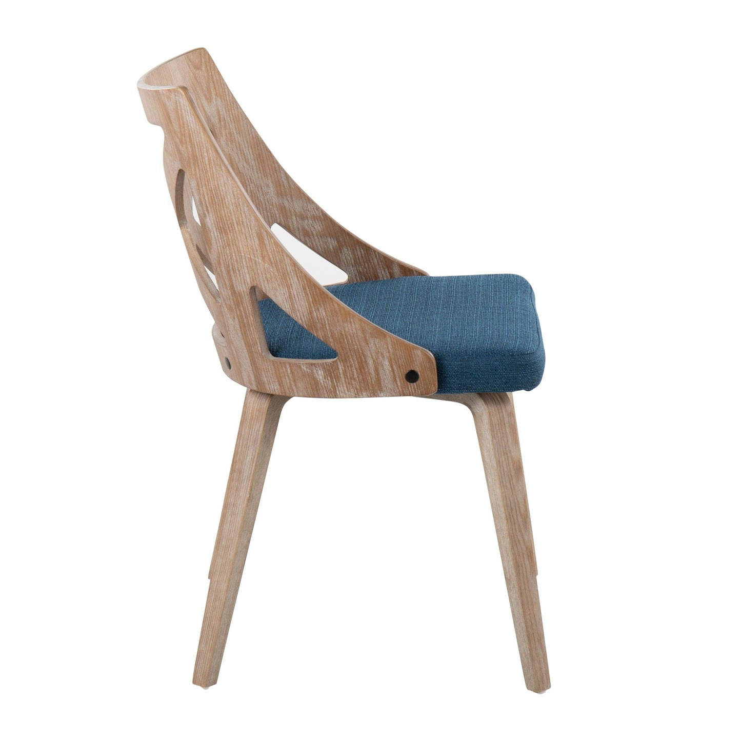 Majestic Office Furniture Farmhouse Chair in White Washed Wood and Blue Fabric - Set of 2