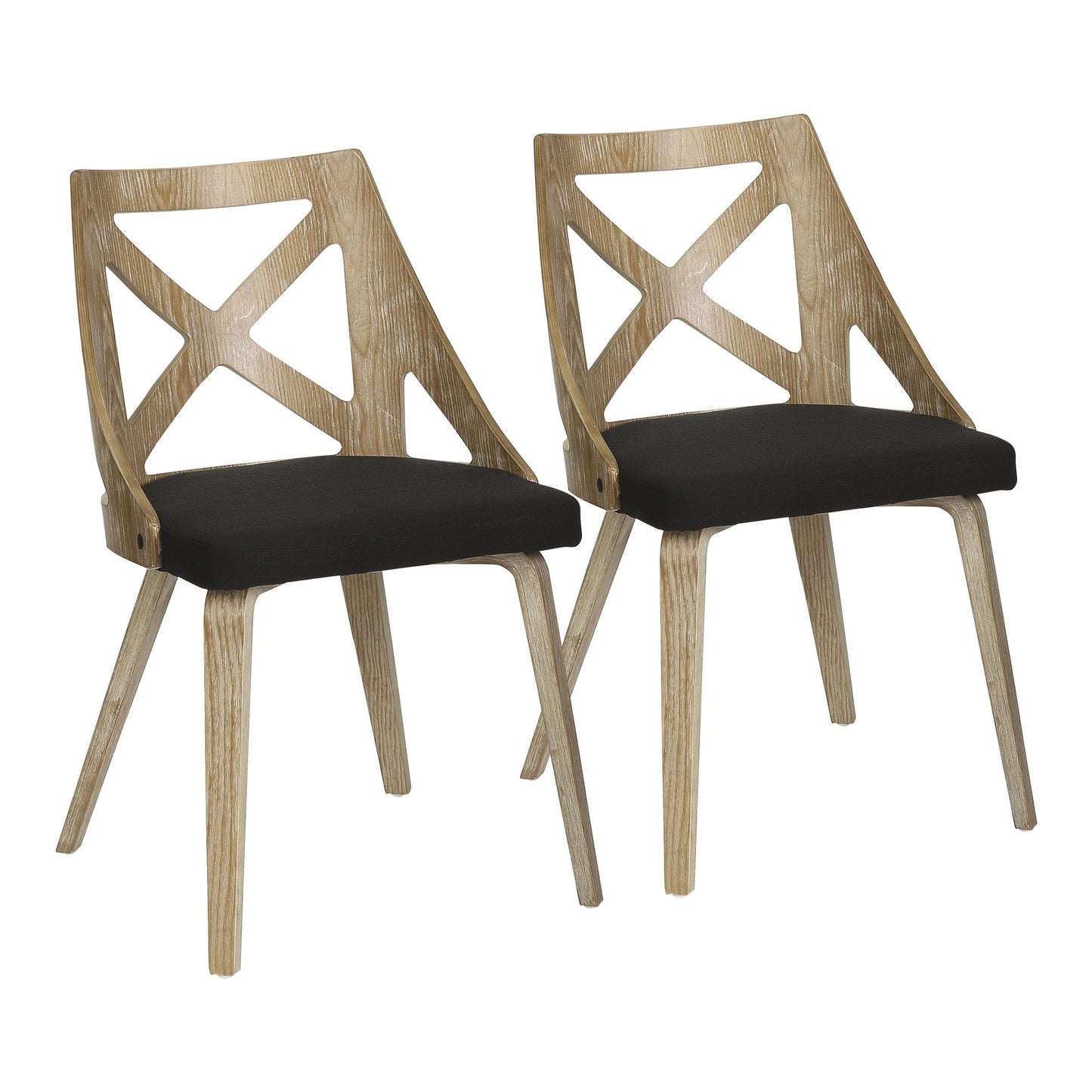 Majestic Office Furniture Farmhouse Chair in White Washed Wood and Blue Fabric - Set of 2