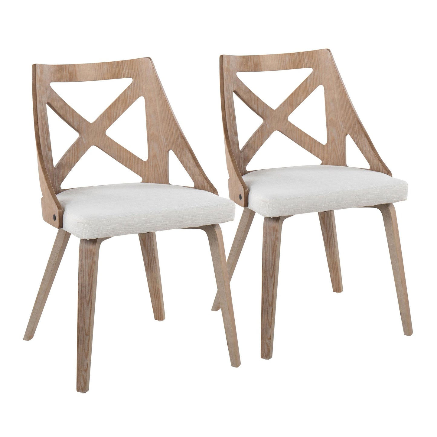 Majestic Office Furniture Farmhouse Chair in White Washed Wood and Blue Fabric - Set of 2