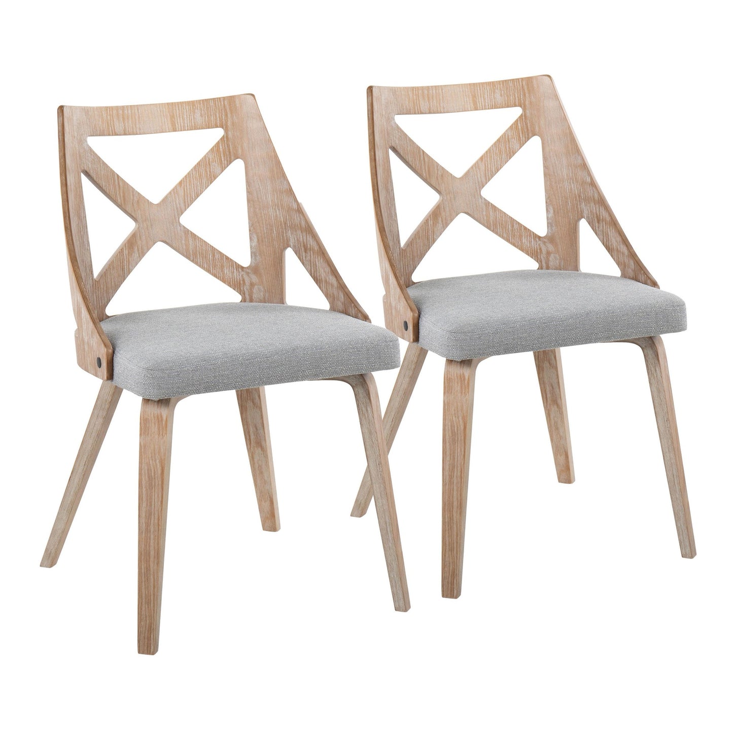 Majestic Office Furniture Farmhouse Chair in White Washed Wood and Blue Fabric - Set of 2