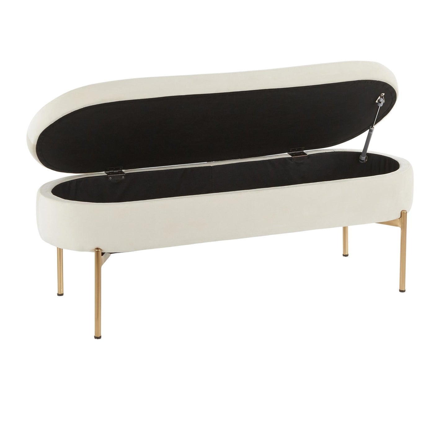 Majestic Office Furniture Contemporary/Glam Storage Bench in Gold Metal and Black Velvet