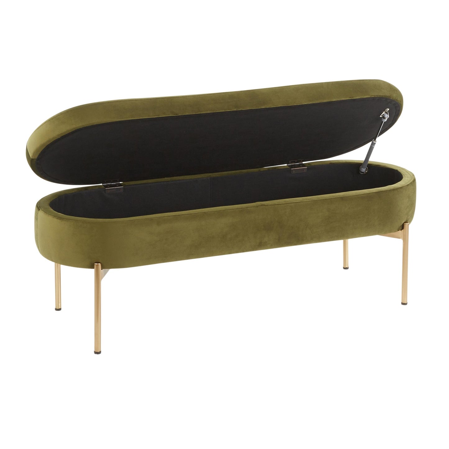 Majestic Office Furniture Contemporary/Glam Storage Bench in Gold Metal and Black Velvet