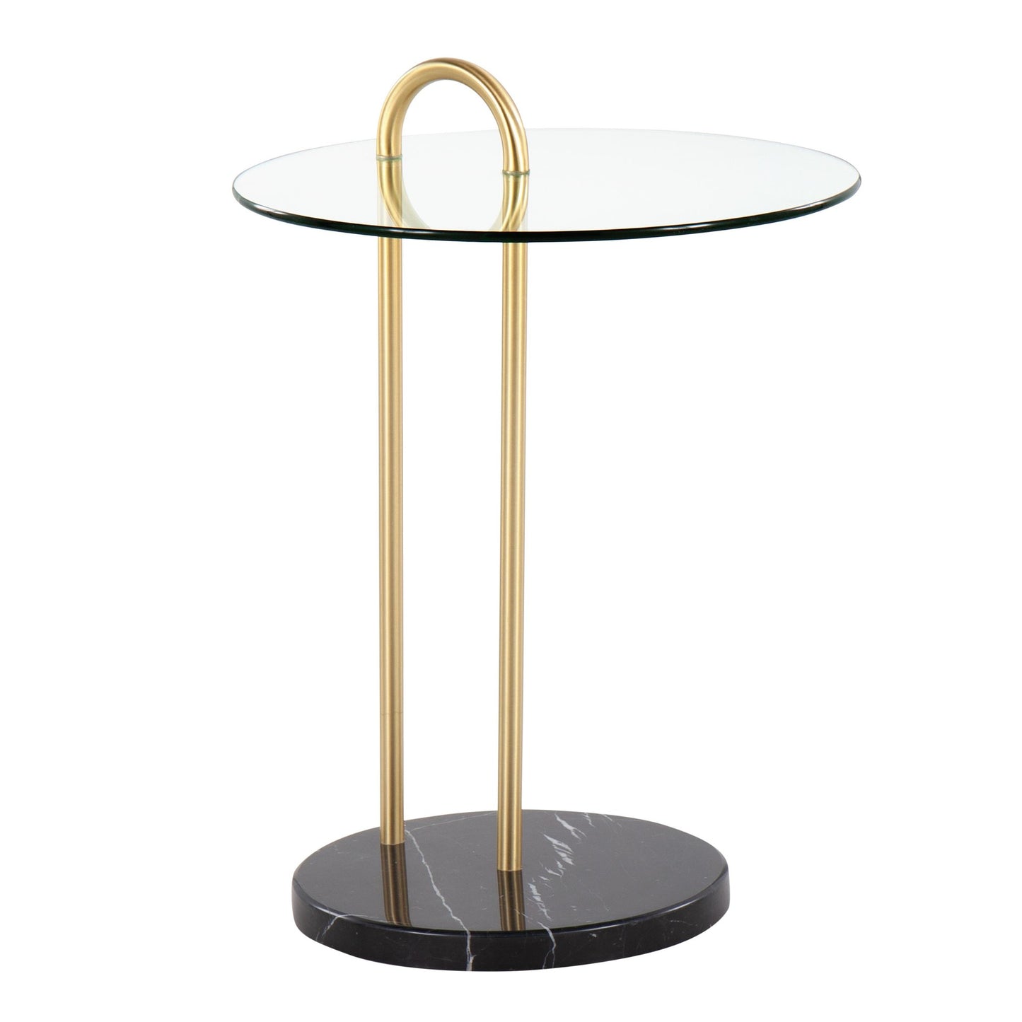 Majestic Office Furniture Contemporary/Glam Side Table in Black Marble and Gold Steel with Clear Glass Top