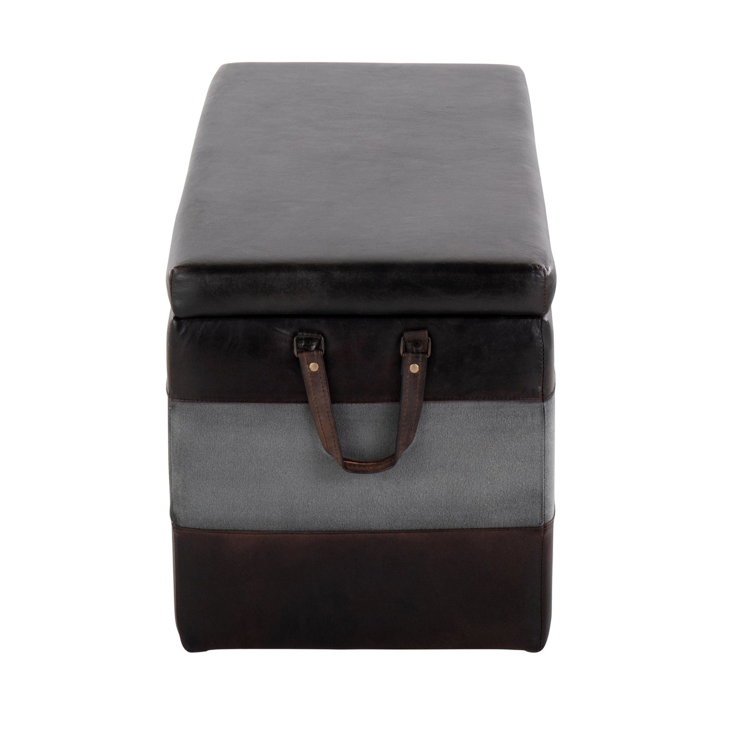 Majestic Office Furniture Storage Bench in Black Leather and Grey Canvas