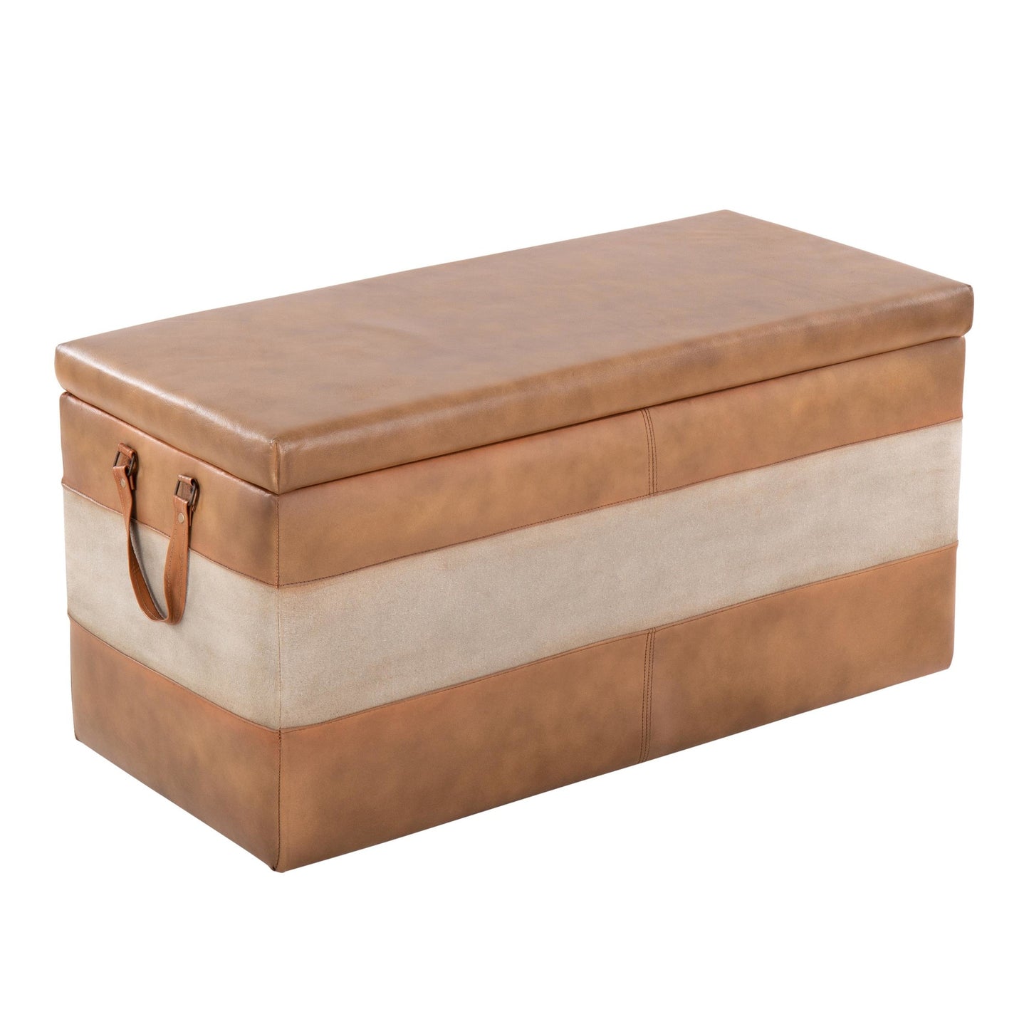 Majestic Office Furniture Storage Bench in Black Leather and Grey Canvas