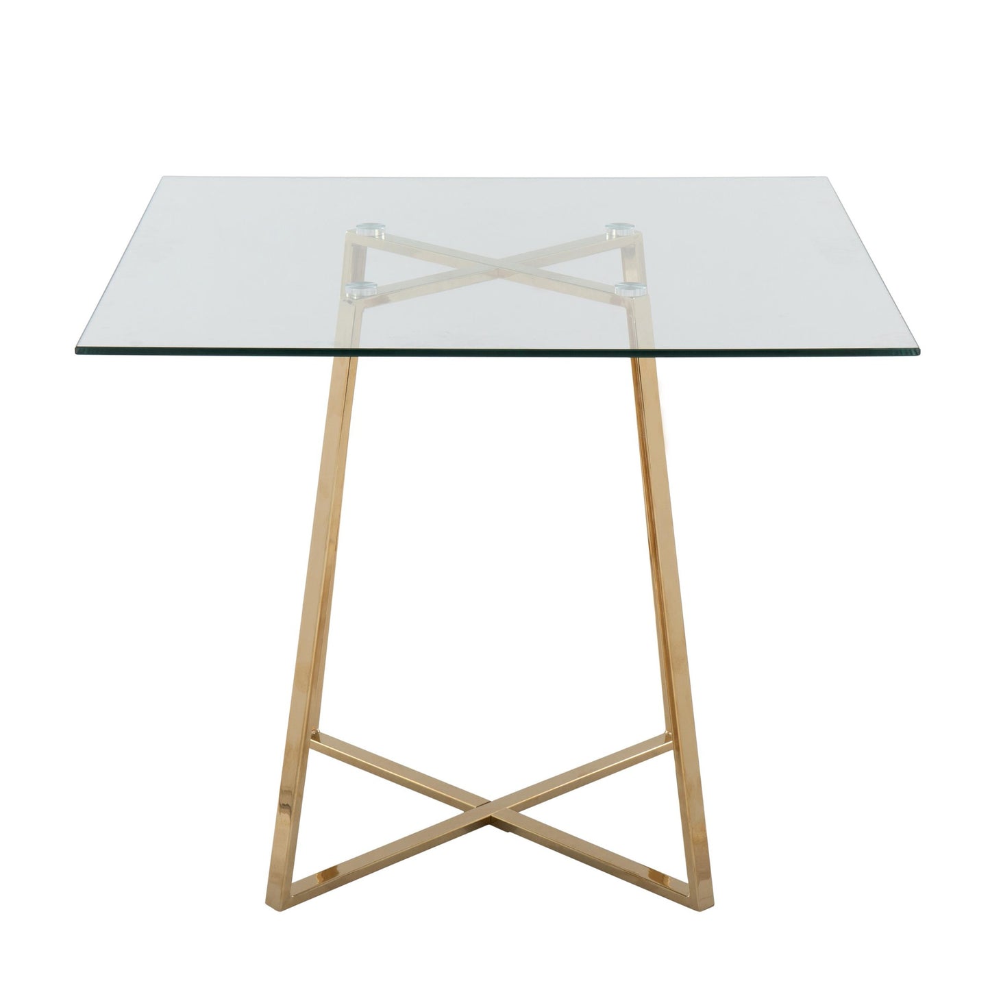 Cosmo Contemporary/glam Square Dining Table with Gold Metal Legs and Clear Glass Top
