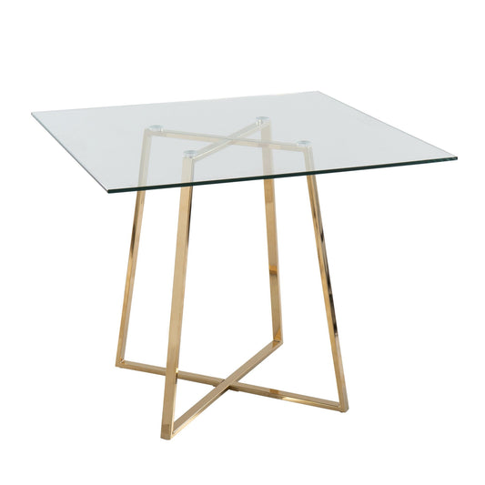 Majestic Office Furniture Contemporary/glam Square Dining Table with Gold Metal Legs and Clear Glass Top