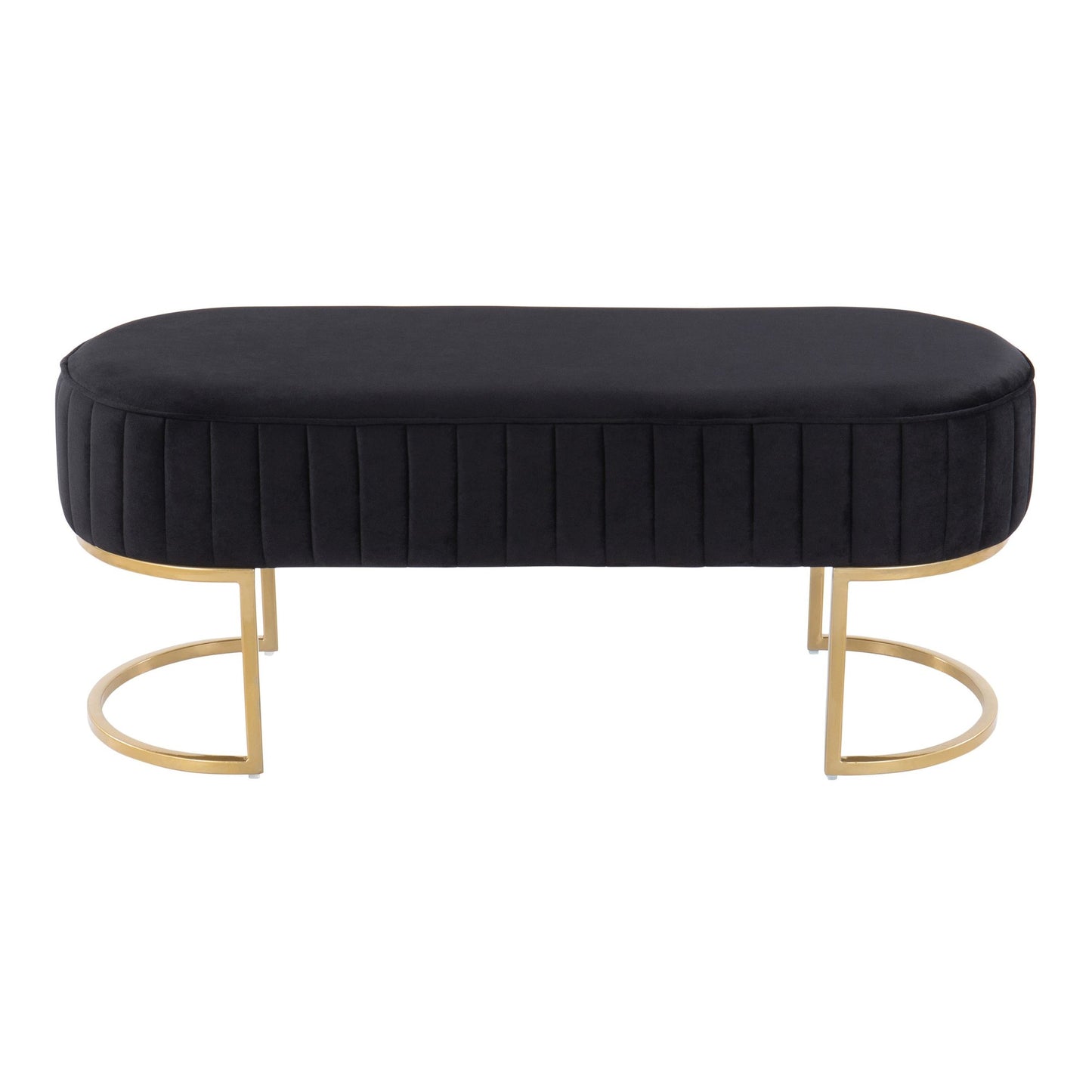 Majestic Office Furniture Glam Pleated Bench in Gold Steel and Cream Velvet