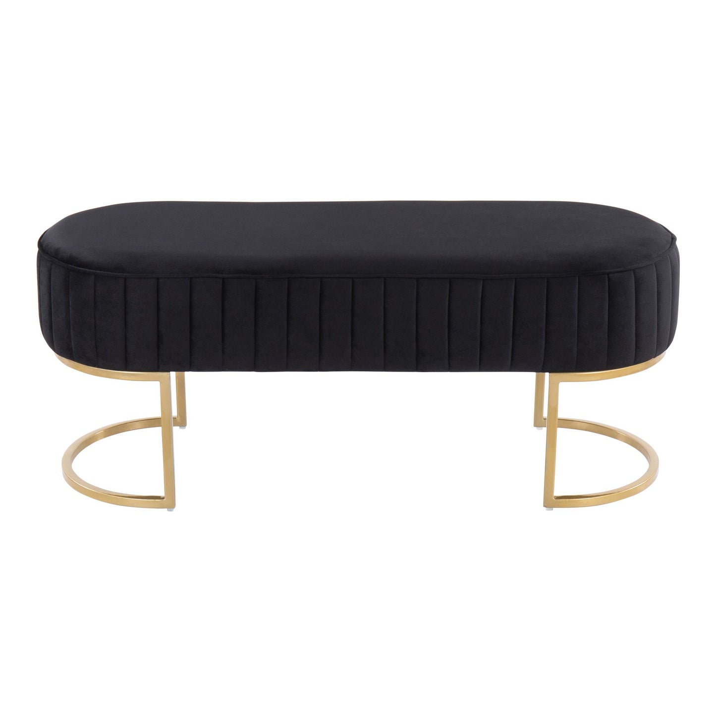 Majestic Office Furniture Glam Pleated Bench in Gold Steel and Cream Velvet