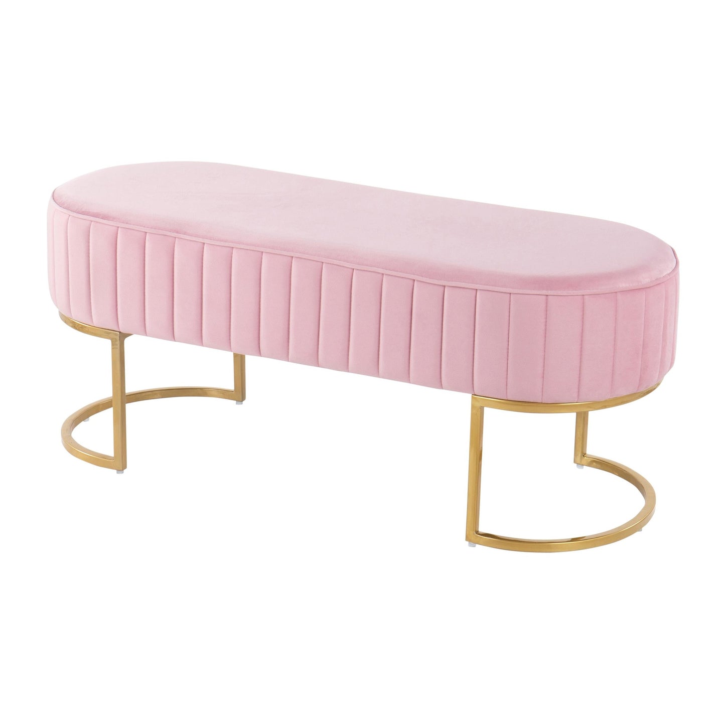 Majestic Office Furniture Glam Pleated Bench in Gold Steel and Cream Velvet