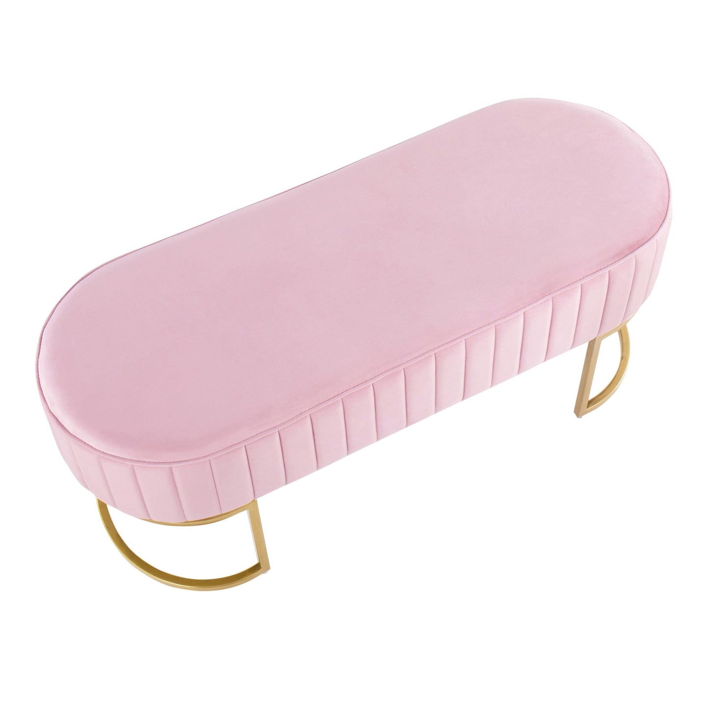 Majestic Office Furniture Glam Pleated Bench in Gold Steel and Cream Velvet