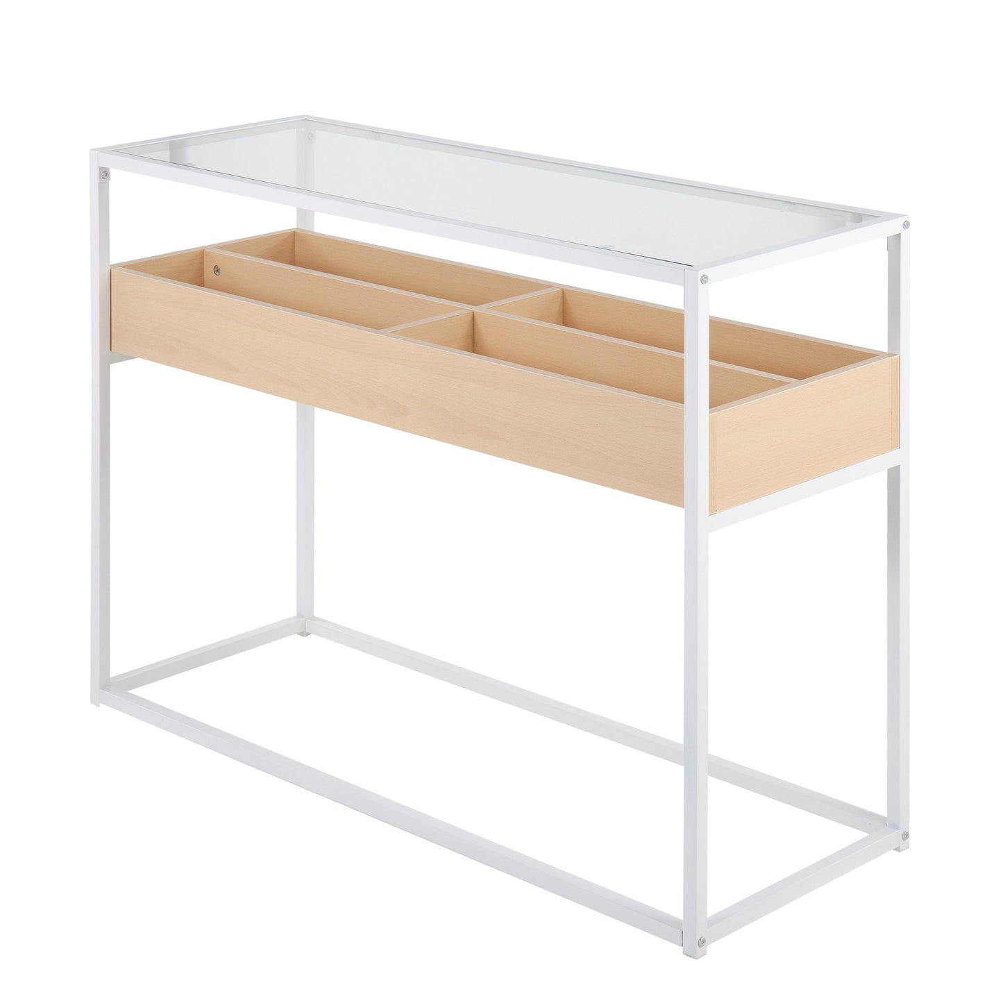 Display Contemporary Console Table in Black Metal, Walnut Wood, and Clear Glass