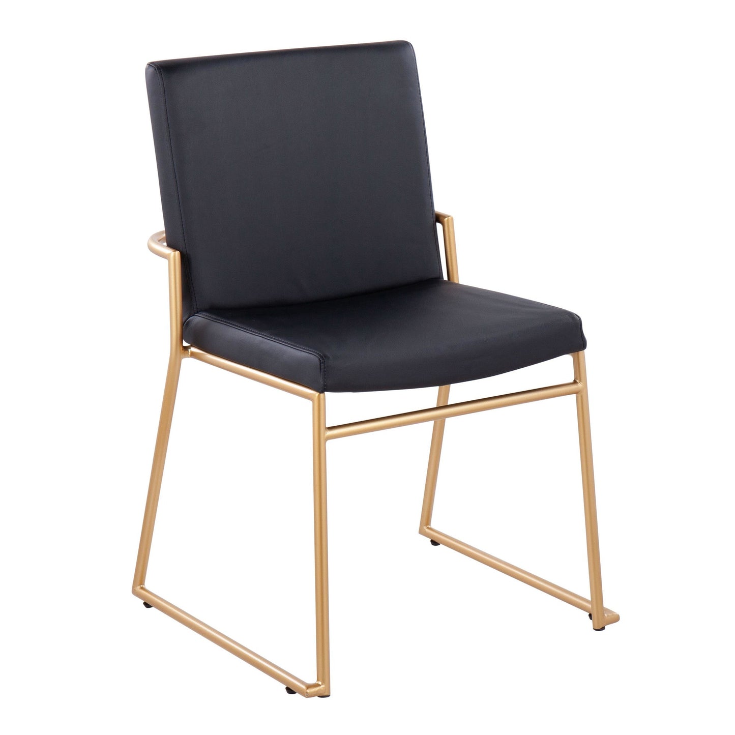 Contemporary Dining Chair in Gold Steel and Black Faux Leather by Majestic Office Furniture - Set of 2