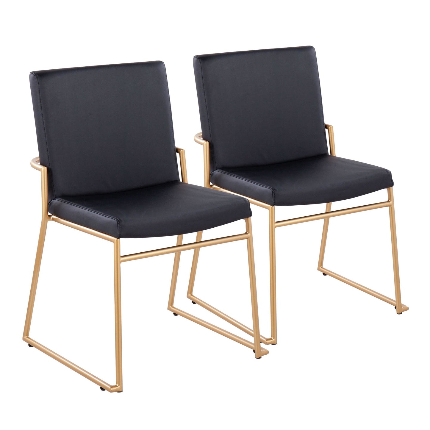 Contemporary Dining Chair in Gold Steel and Black Faux Leather by Majestic Office Furniture - Set of 2