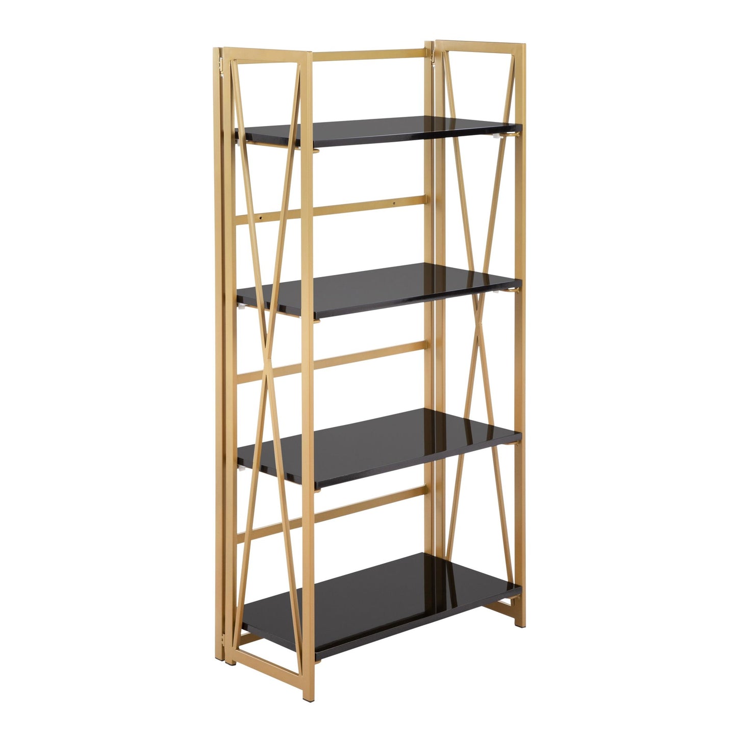 Majestic Office Furniture Contemporary Bookcase in Gold Metal, Black and White Wood