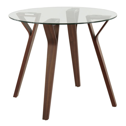 Majestic Office Furniture Mid-Century Modern Round Dinette Table in Walnut Wood and Clear Glass