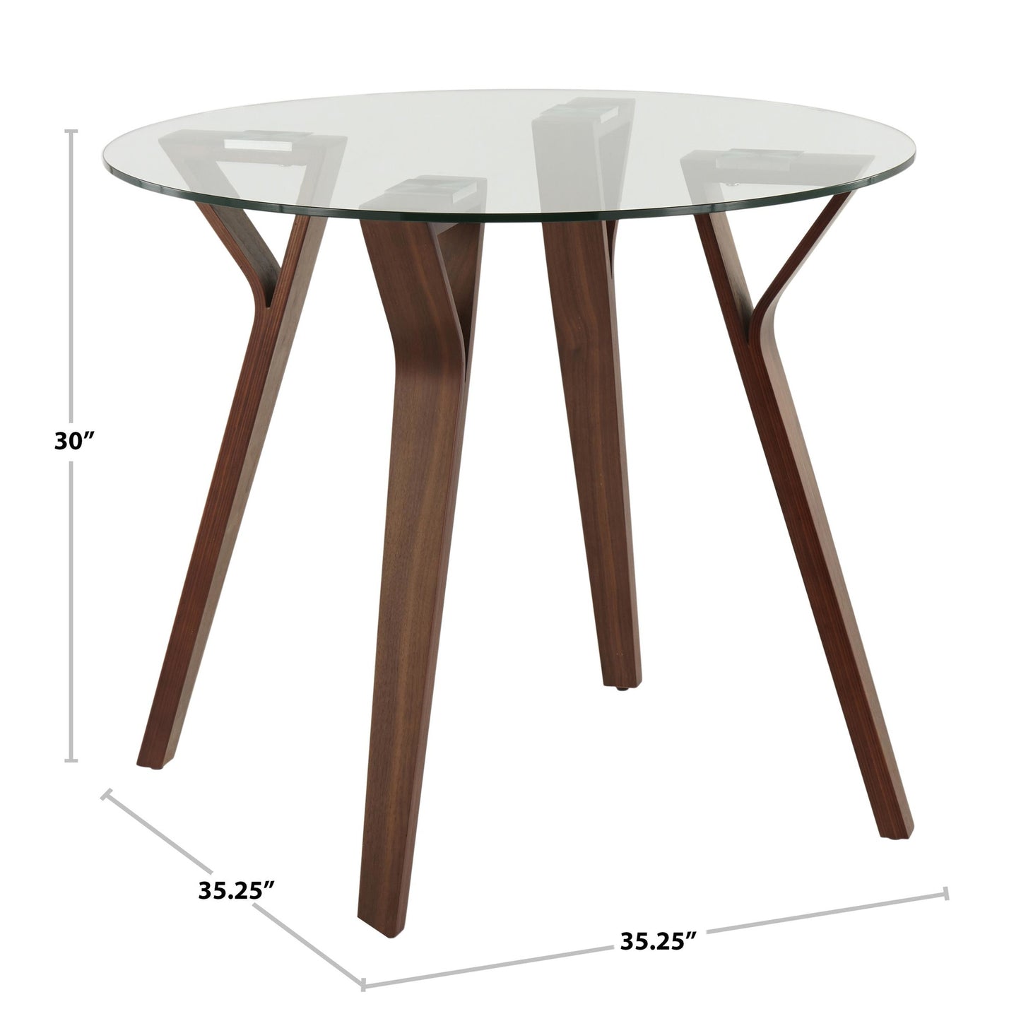 Majestic Office Furniture Mid-Century Modern Round Dinette Table in Walnut Wood and Clear Glass