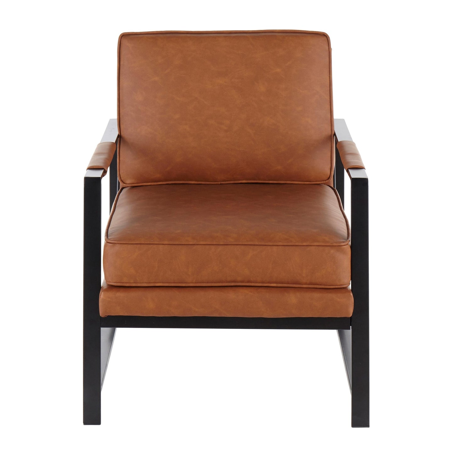 Franklin Contemporary Arm Chair in Black Metal and Camel Faux Leather