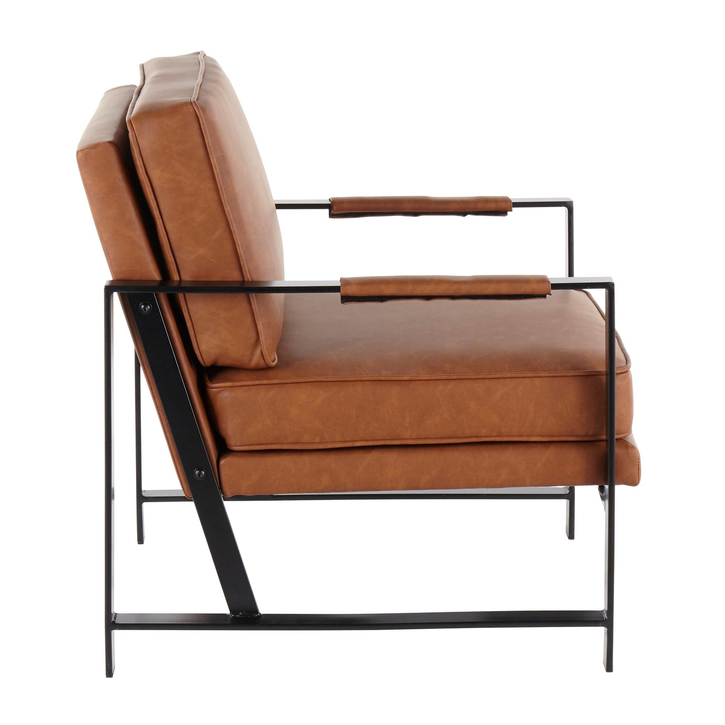 Franklin Contemporary Arm Chair in Black Metal and Camel Faux Leather