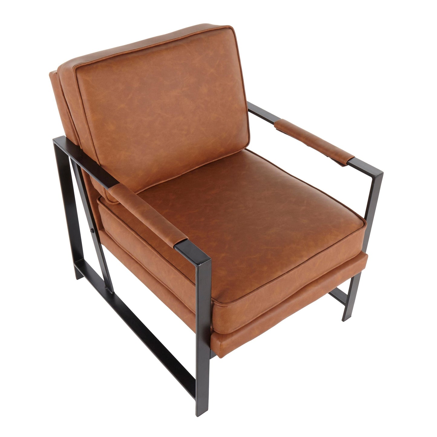 Franklin Contemporary Arm Chair in Black Metal and Camel Faux Leather