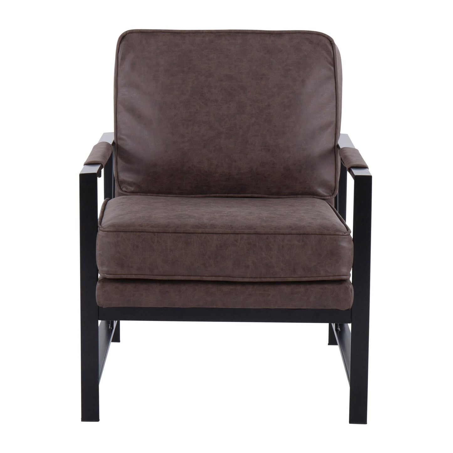Franklin Contemporary Arm Chair in Black Metal and Camel Faux Leather