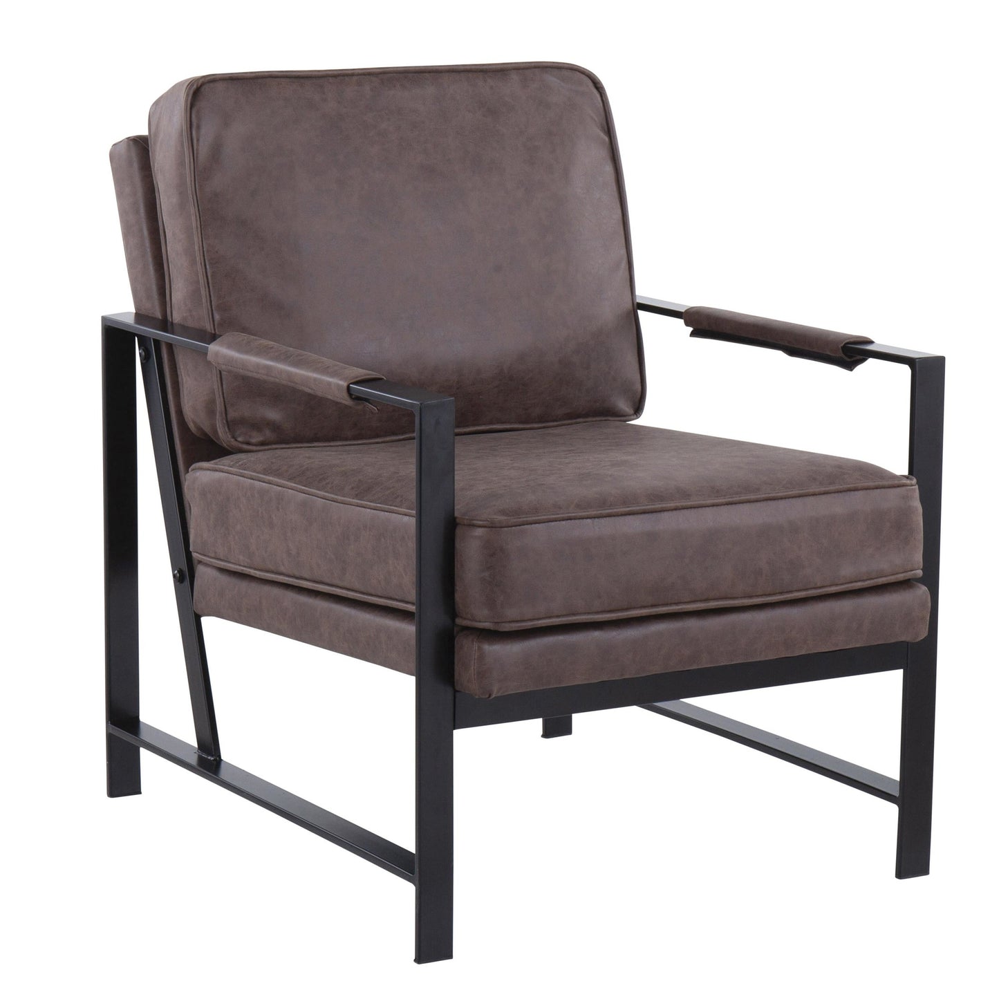 Franklin Contemporary Arm Chair in Black Metal and Camel Faux Leather
