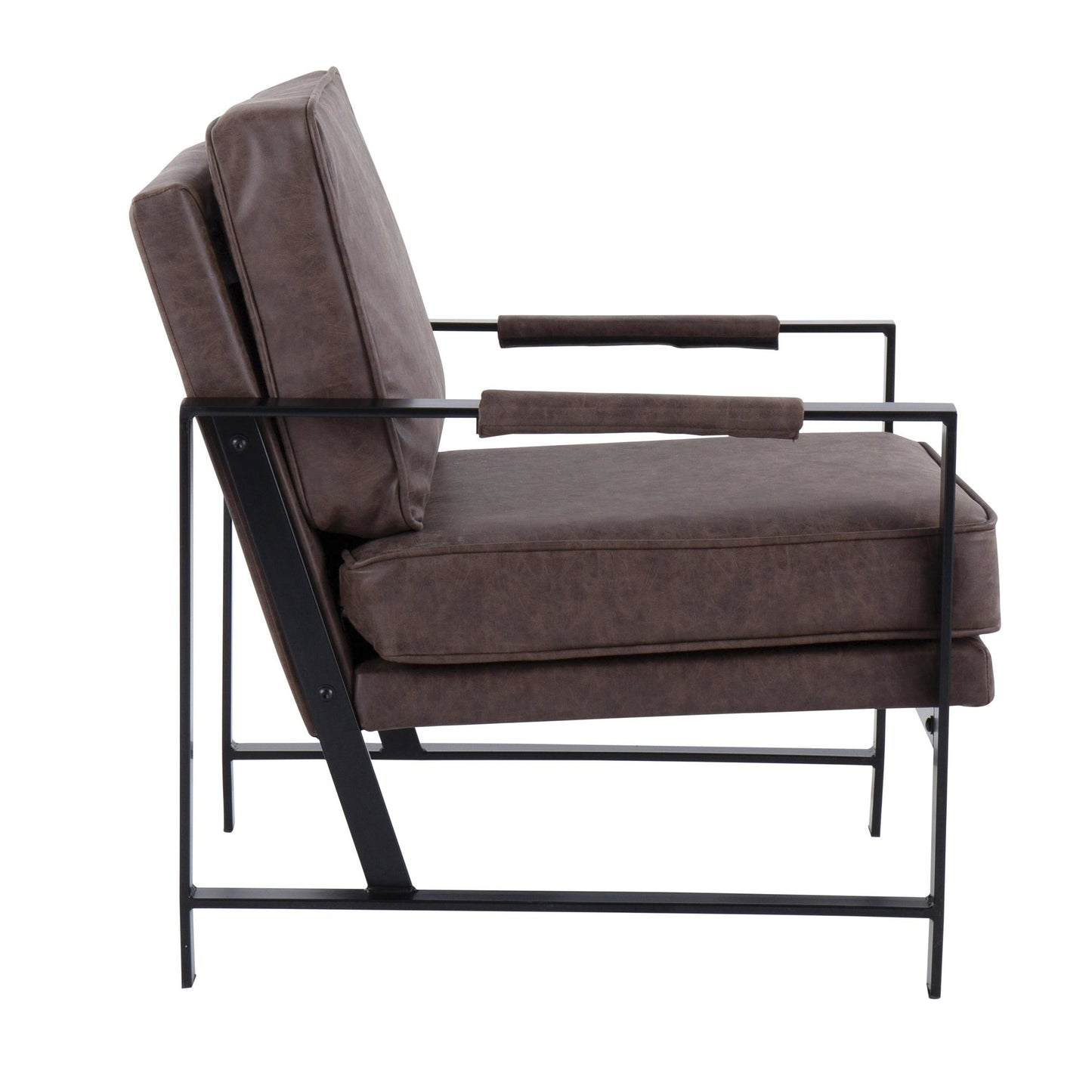 Franklin Contemporary Arm Chair in Black Metal and Camel Faux Leather