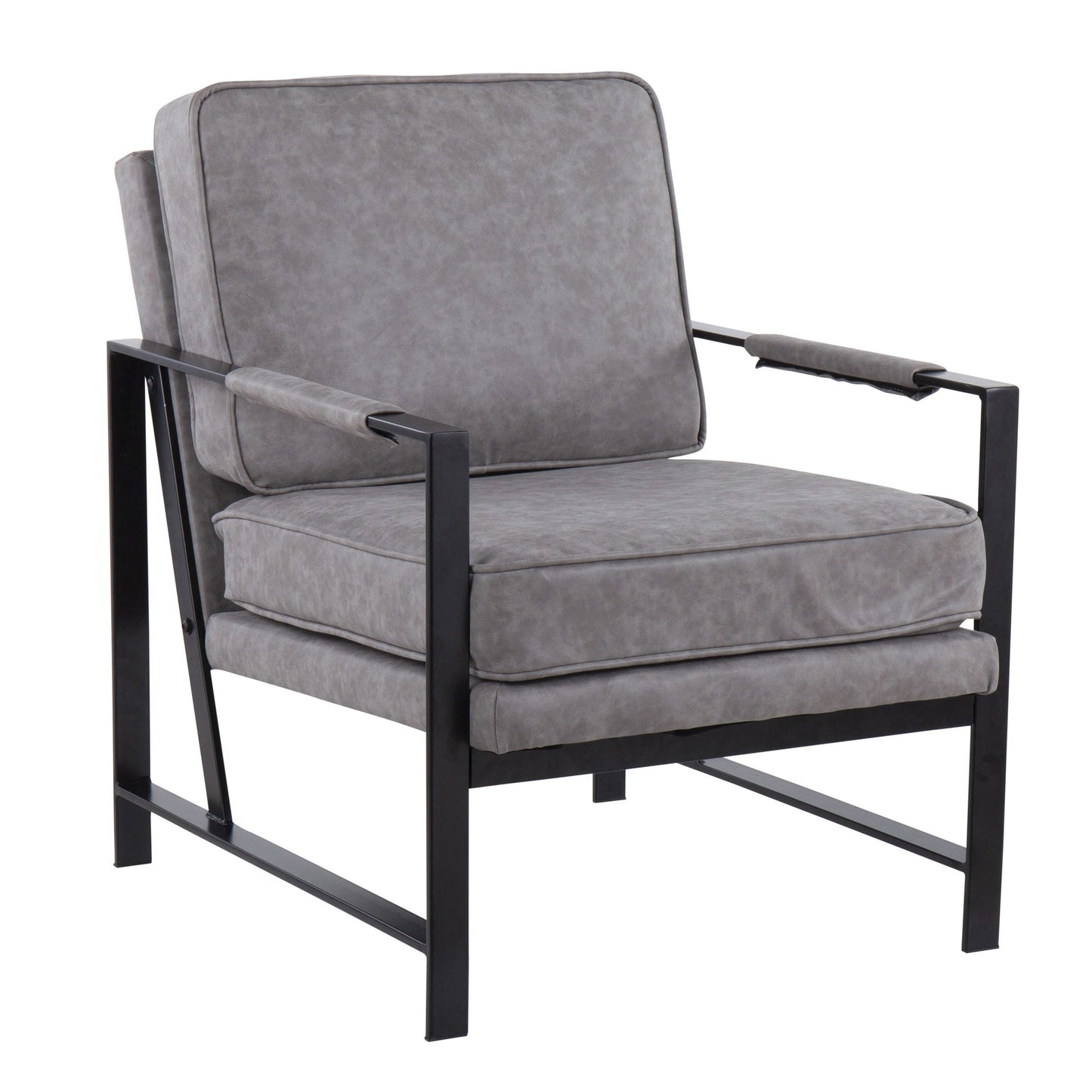 Franklin Contemporary Arm Chair in Black Metal and Camel Faux Leather