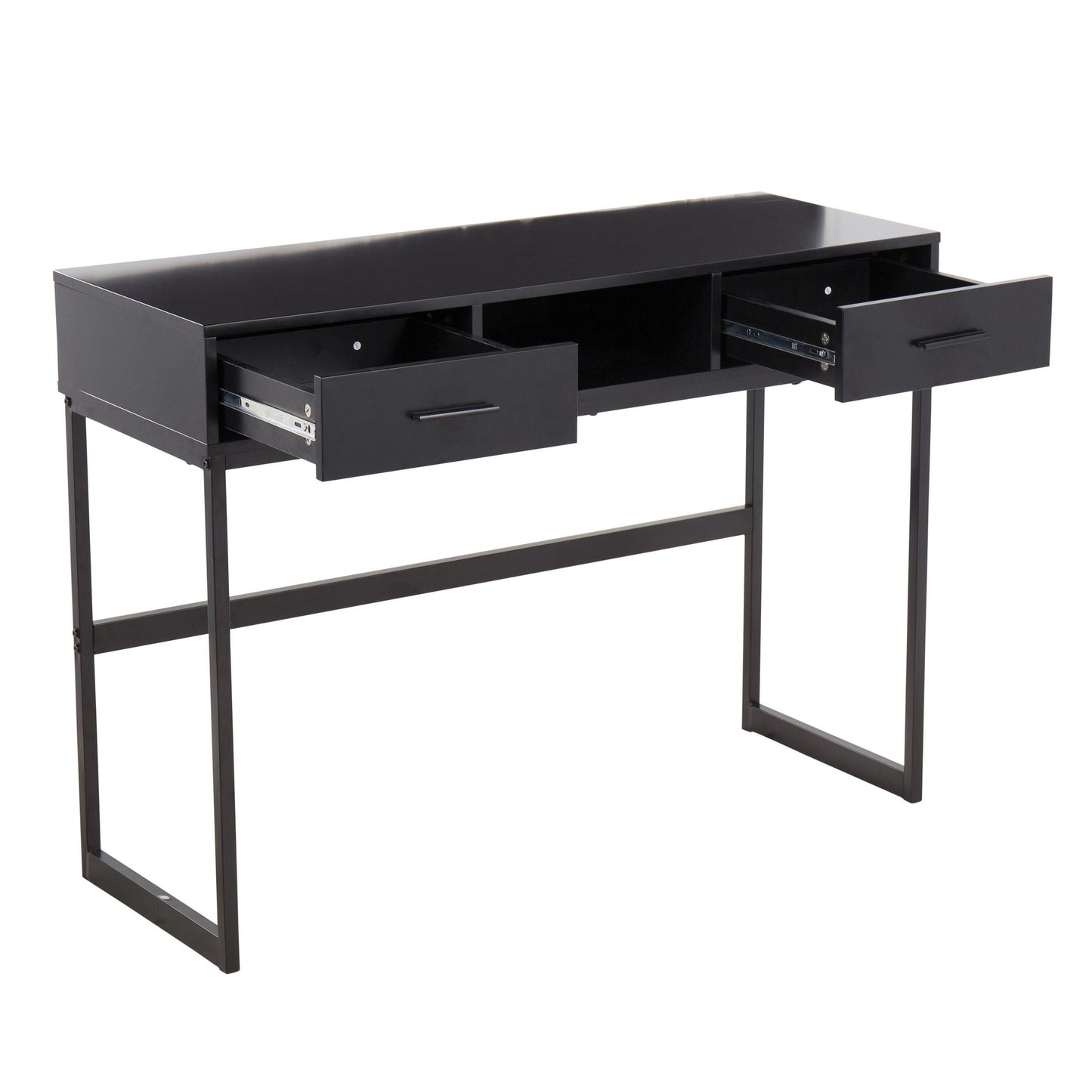 Majestic Office Furniture Contemporary Console Table in Black Metal and Black Wood