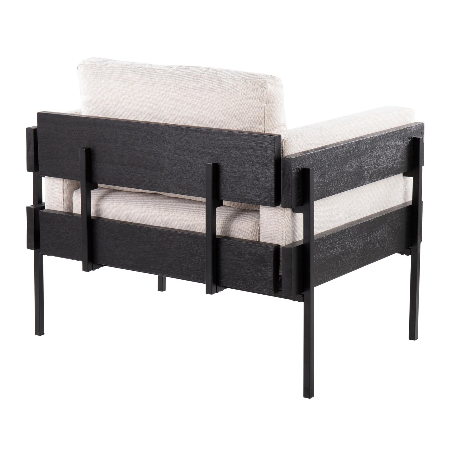Majestic Office Furniture Farmhouse Accent Chair in Black Metal, Grey Wood, and Black Faux Leather