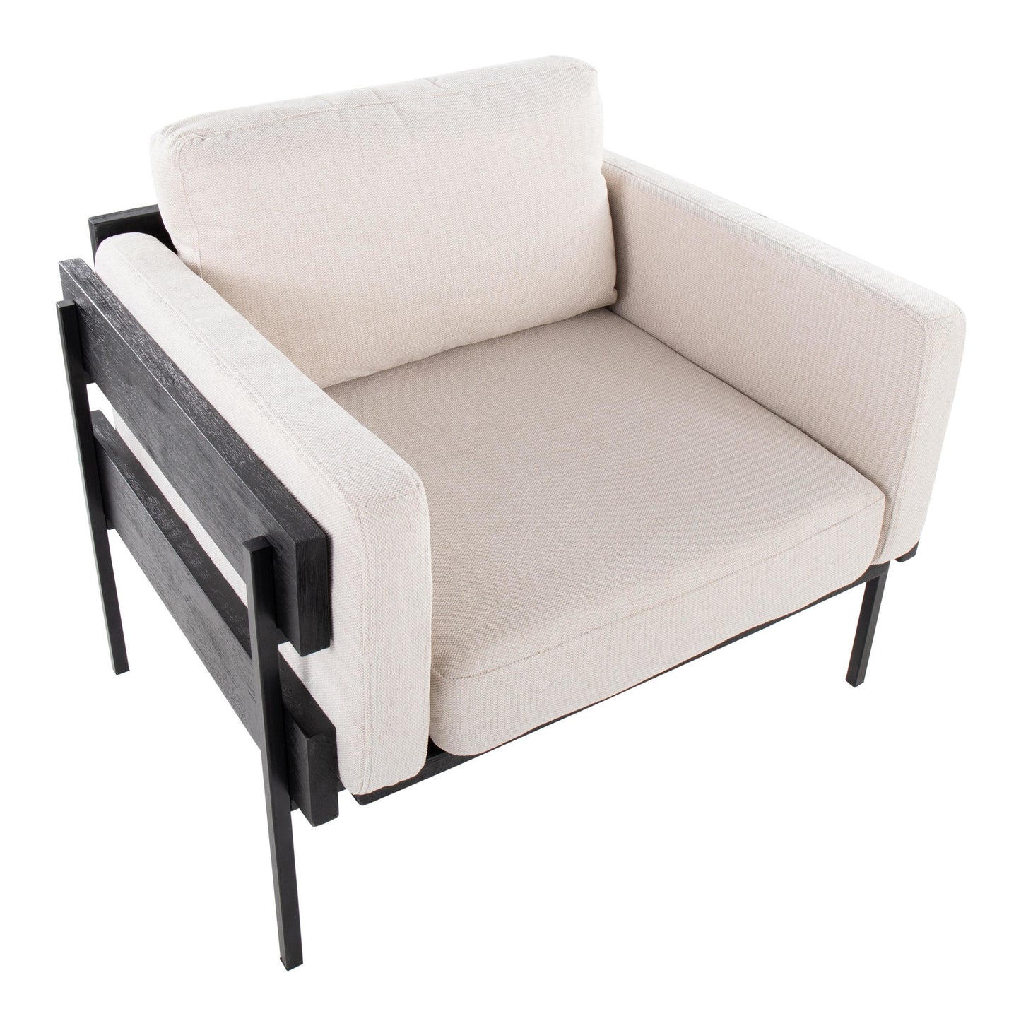 Majestic Office Furniture Farmhouse Accent Chair in Black Metal, Grey Wood, and Black Faux Leather