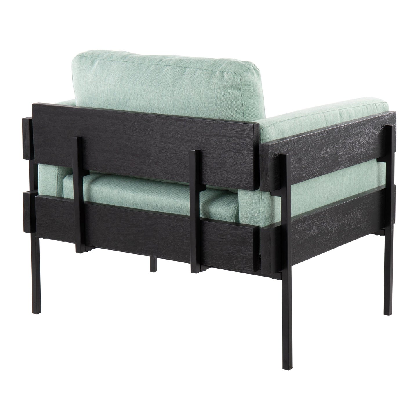Majestic Office Furniture Farmhouse Accent Chair in Black Metal, Grey Wood, and Black Faux Leather