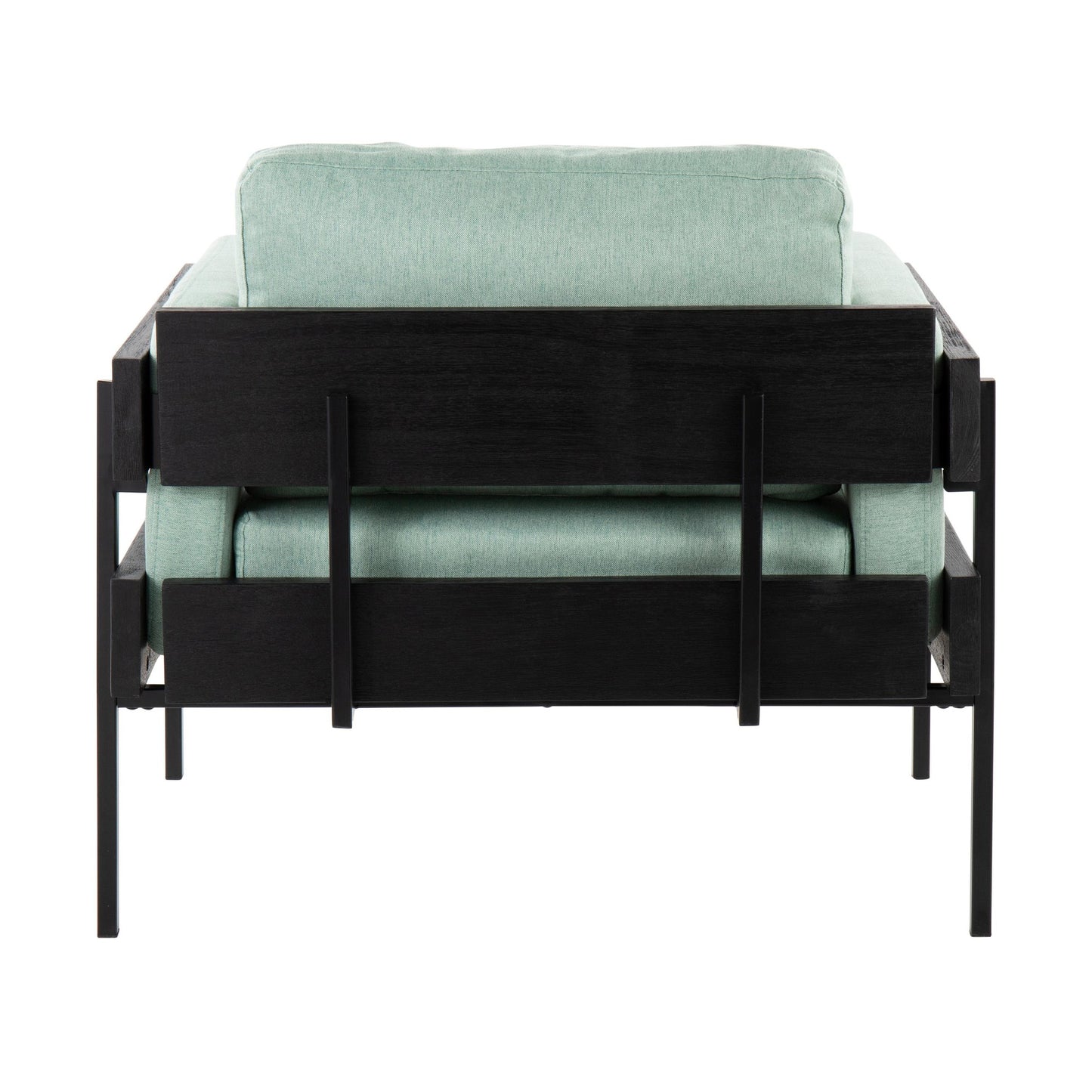 Majestic Office Furniture Farmhouse Accent Chair in Black Metal, Grey Wood, and Black Faux Leather