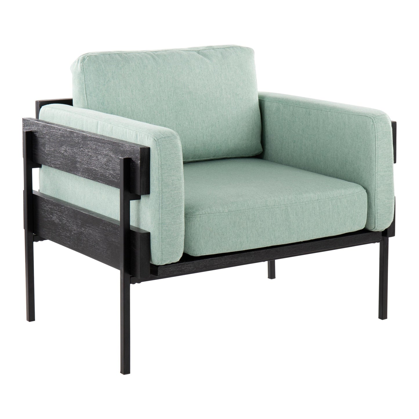 Majestic Office Furniture Farmhouse Accent Chair in Black Metal, Grey Wood, and Black Faux Leather