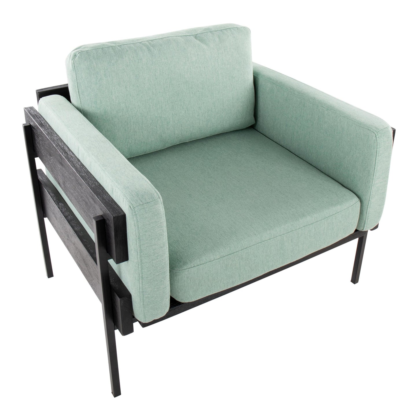 Majestic Office Furniture Farmhouse Accent Chair in Black Metal, Grey Wood, and Black Faux Leather