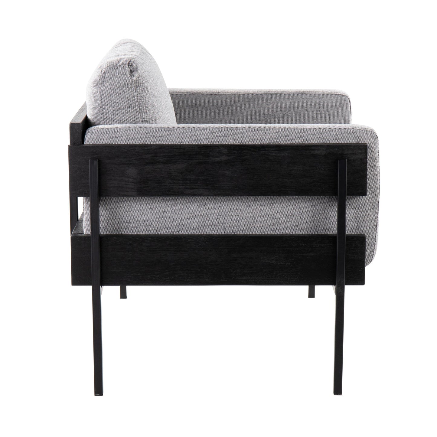 Majestic Office Furniture Farmhouse Accent Chair in Black Metal, Grey Wood, and Black Faux Leather
