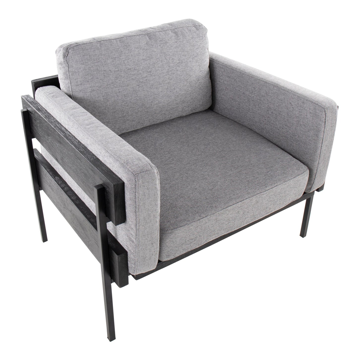 Majestic Office Furniture Farmhouse Accent Chair in Black Metal, Grey Wood, and Black Faux Leather