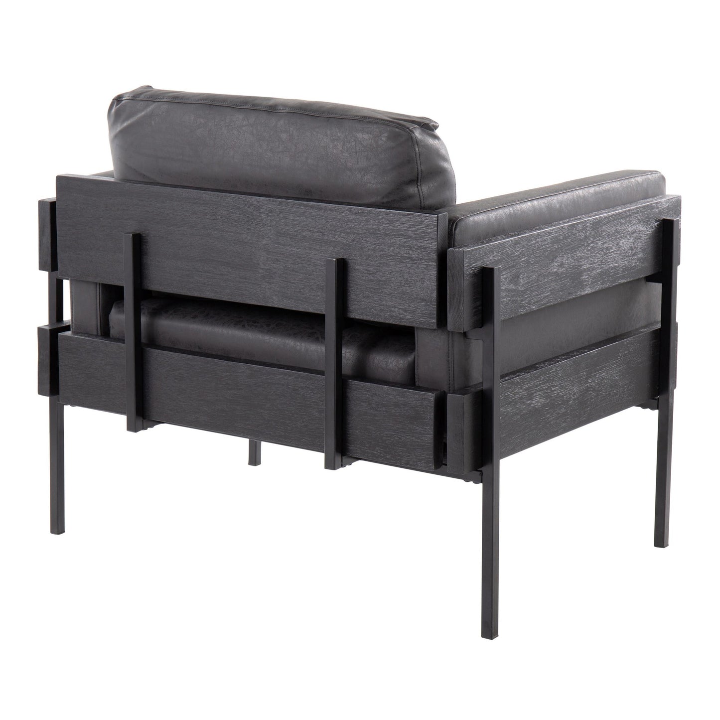 Majestic Office Furniture Farmhouse Accent Chair in Black Metal, Grey Wood, and Black Faux Leather